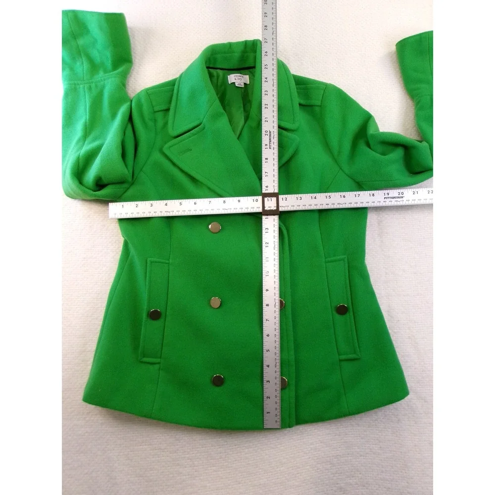 Crown‎ & Ivy Green Double Breasted Peacoat Bell Sleeve Gold Buttons XS